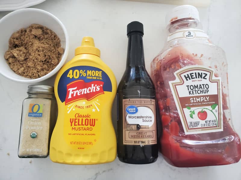 brown sugar, onion powder, mustard, Worcestershire Sauce, Ketchup. 