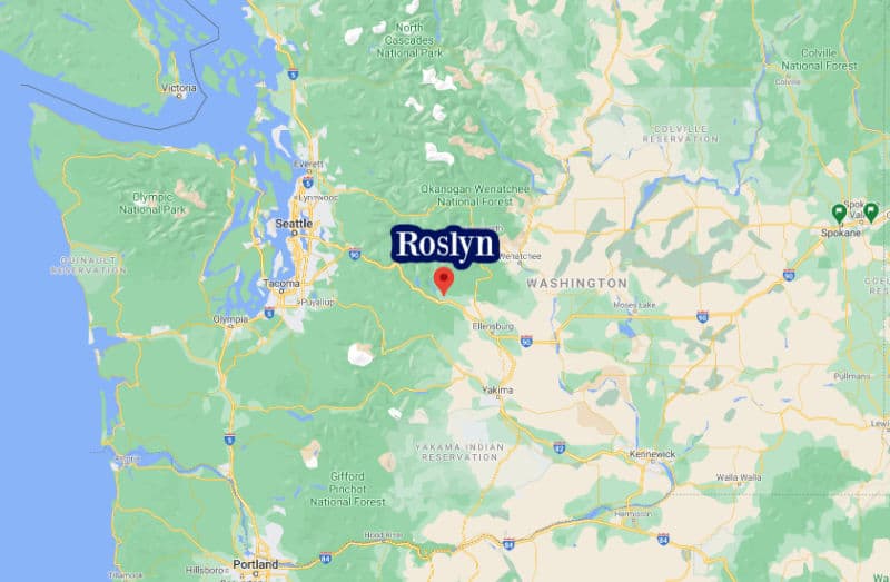 Washington State map highlighted with Roslyn
