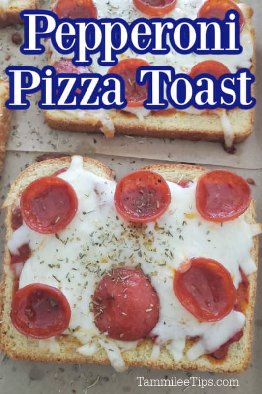 Pepperoni Pizza toast over a slice of pepperoni pizza toast on parchment paper 