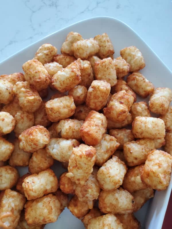 air fried tater tots on a white plate