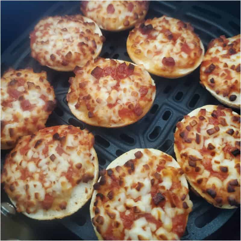 Mini pizza bagel bites in the air fryer basket