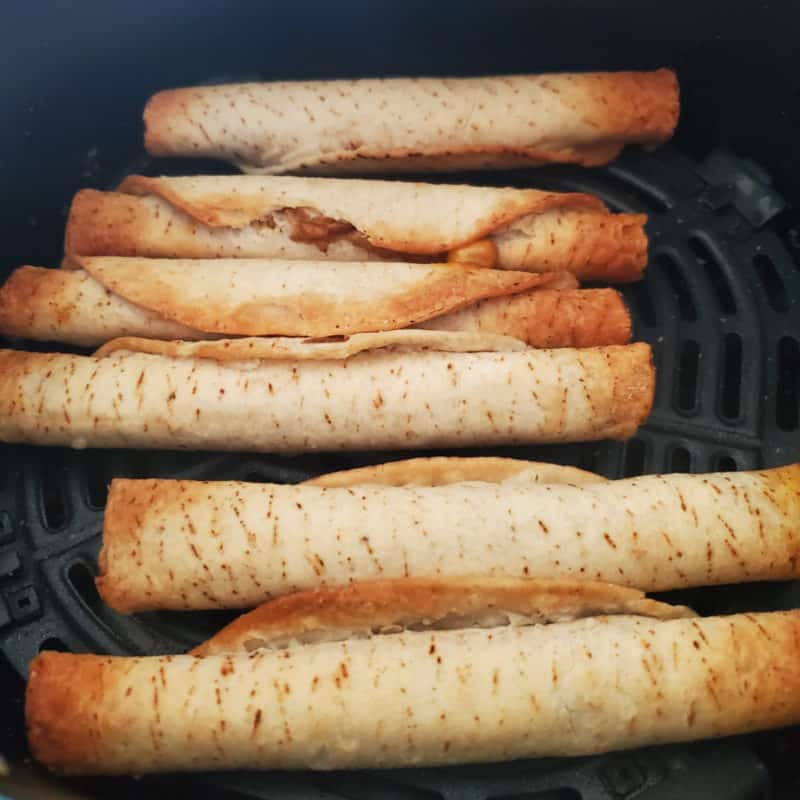 air fried taquitos in the air fryer basket