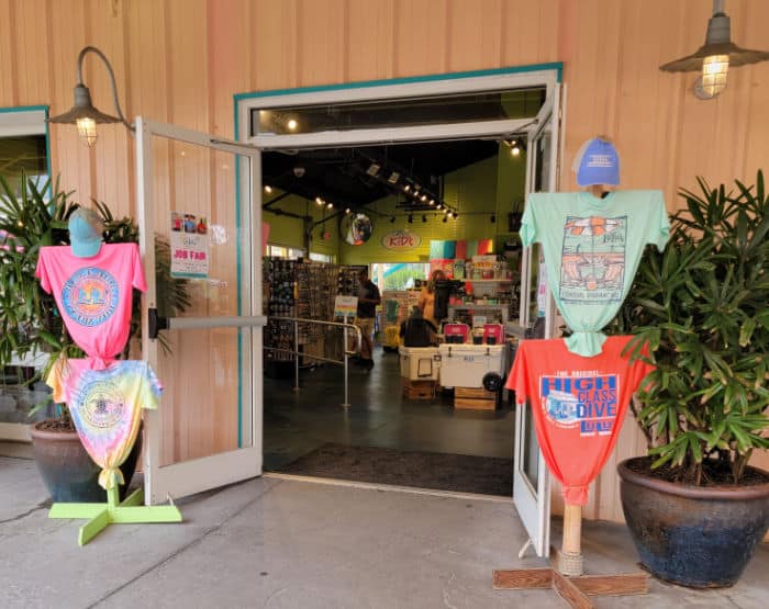 Entrance to LuLu's gift shop with t-shirts on display