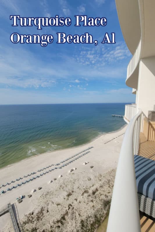 Turquoise Place Orange Beach over a balcony view of the Gulf Of Mexico and white sand
