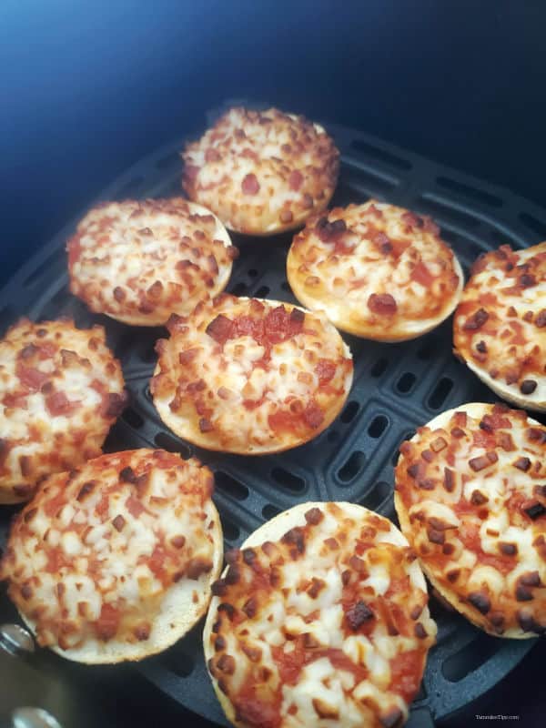 Bagel Bite pizzas in the air fryer basekt