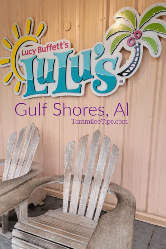 Lucy Buffett's Lulu's Sign with two Adirondack chairs