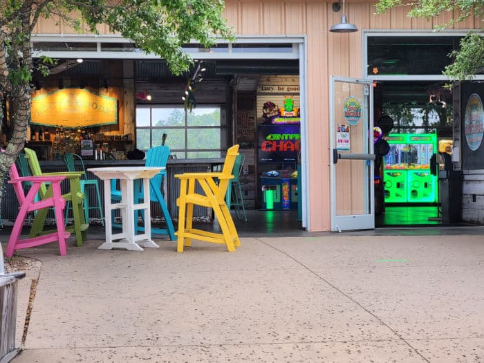 Adirondack chairs in front of the LuLu's Arcade