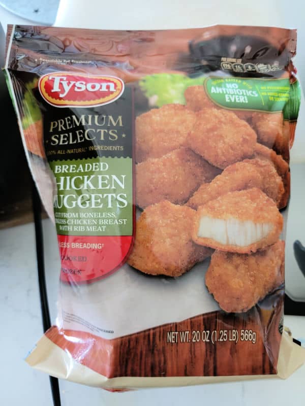 Tyson breaded chicken nuggets bag on a counter