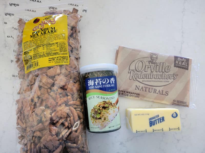 Premium Mix Arare, Furikake Rice Seasoning, Popcorn, and butter