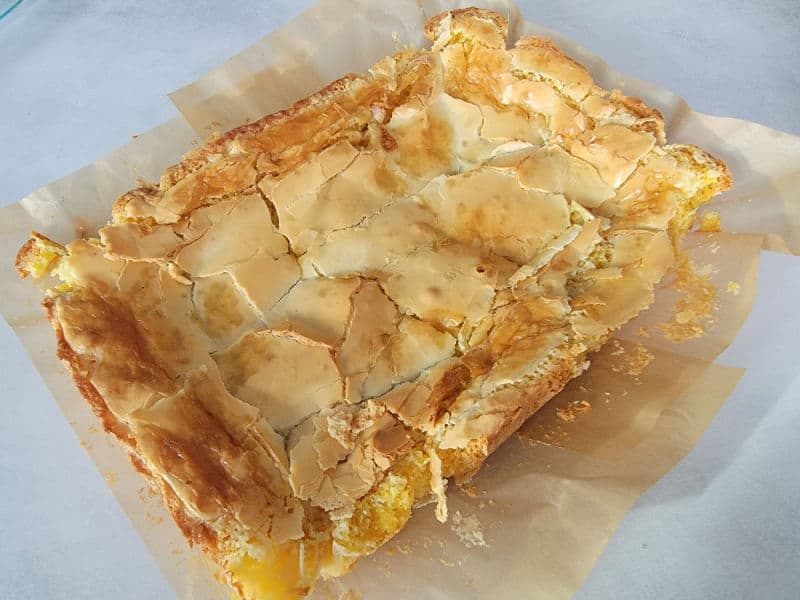 gooey butter cake on parchment paper