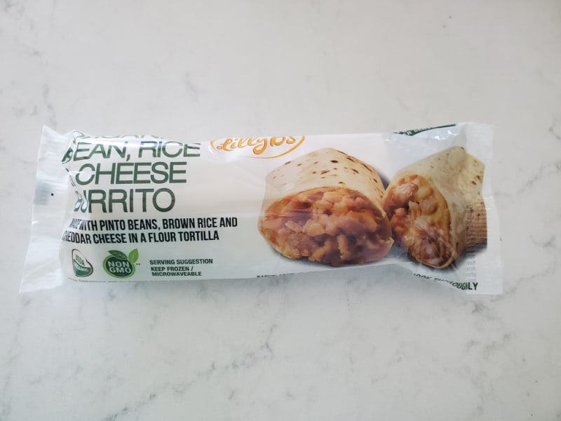 Lilly B's frozen bean rice and cheese burrito in the package