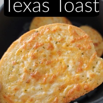 Air Fryer Texas Toast over a slice of texas toast in the air fryer basket