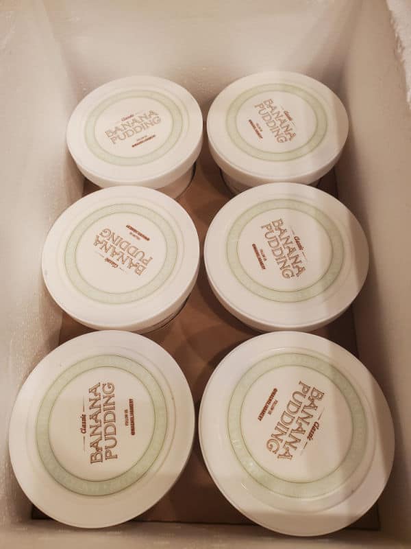 Magnolia Bakery Banana Pudding containers in a cooler