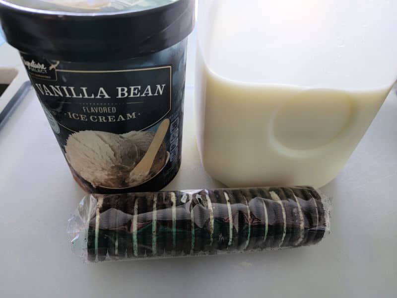 Oreo Milkshake Ingredients vanilla ice cream, milk, and Oreo Cookies
