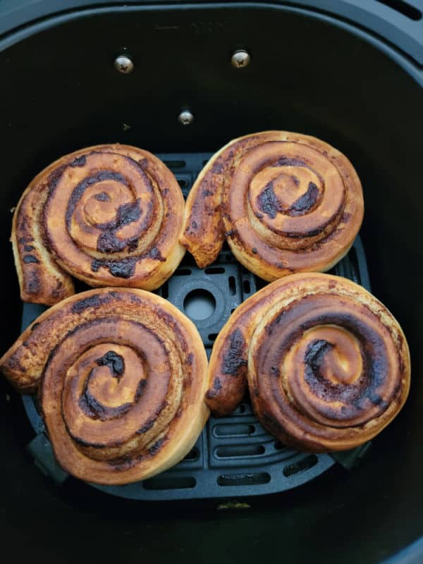 Air fried cinnamon rolls in the basket