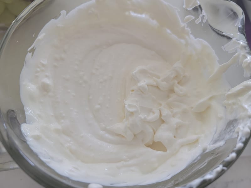 Cream cheese mixture in a glass bowl 