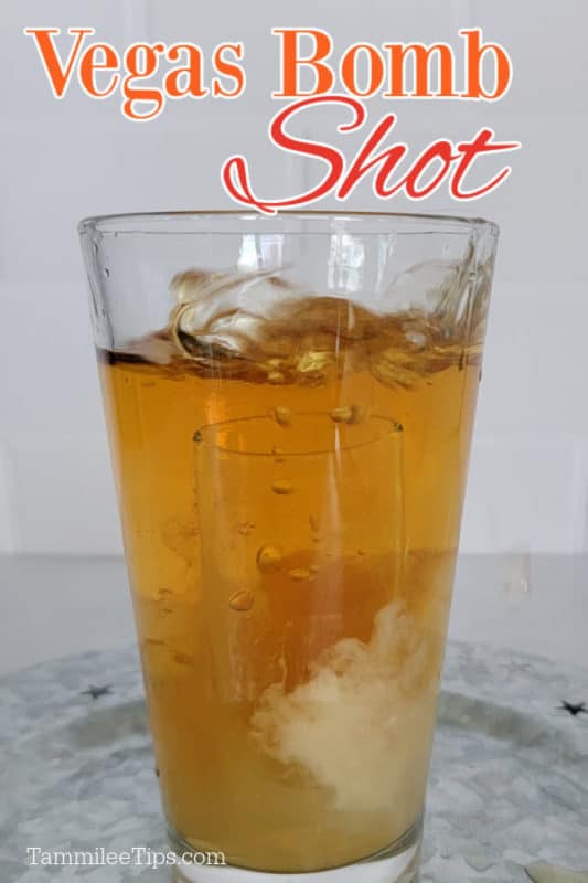 Vegas Bomb shot over a glass with a shot glass in it