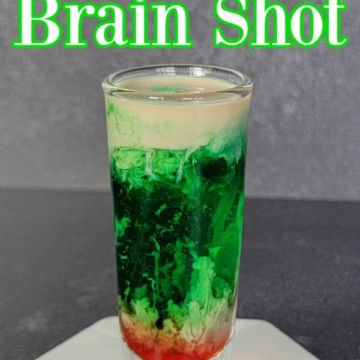 Zombie Brain Shot text over a green layered shot