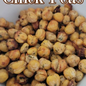 Air Fryer Chick Peas text over a white bowl with ranch chick peas