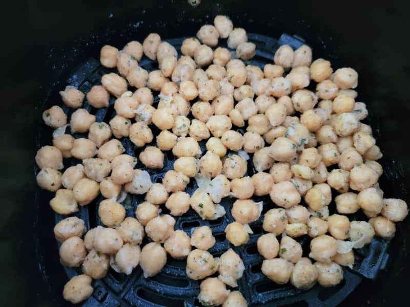 chickpeas in an air fryer basket
