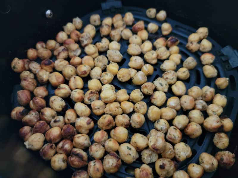 air fried chickpeas in the air fryer basket