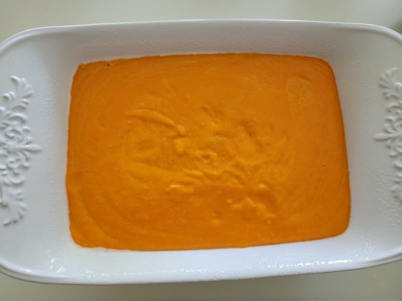 carrot souffle in a casserole dish before baking