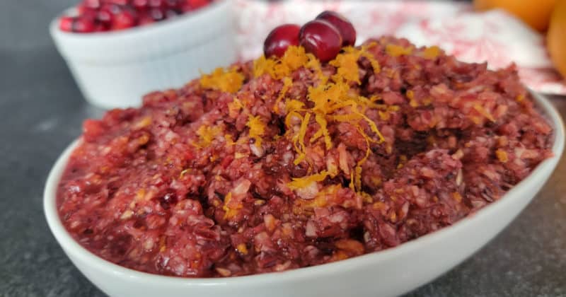 Cranberry Orange Relish in a white serving dish