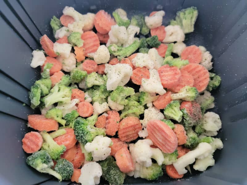 frozen mixed vegetables in the air fryer basket