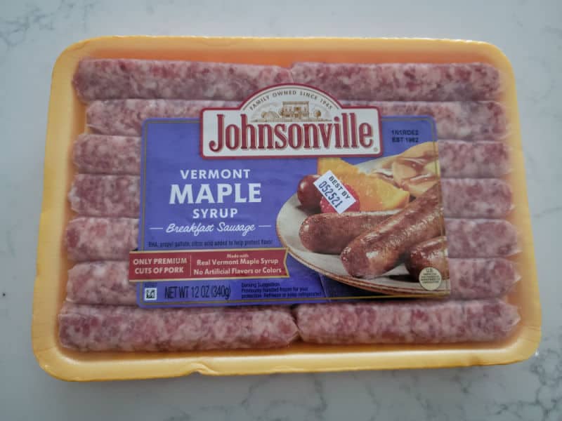 Johnsonville Maple Syrup breakfast sausages in the package