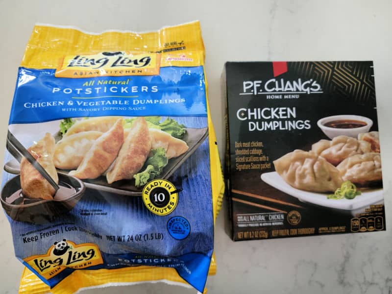 Ling Ling Potstickers and PF Changs chicken dumplings boxes