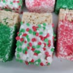 Chocolate Covered Rice Krispie Treats on a white platter