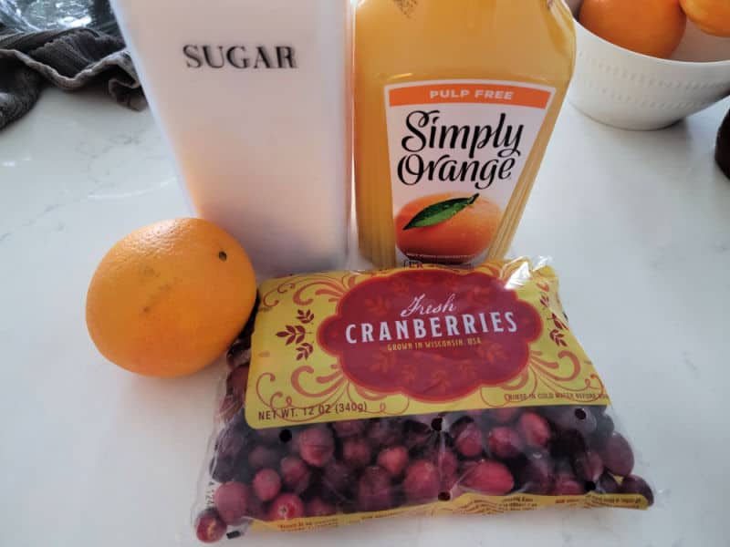 Cranberry Sauce ingredients, orange, sugar, orange juice, fresh cranberries