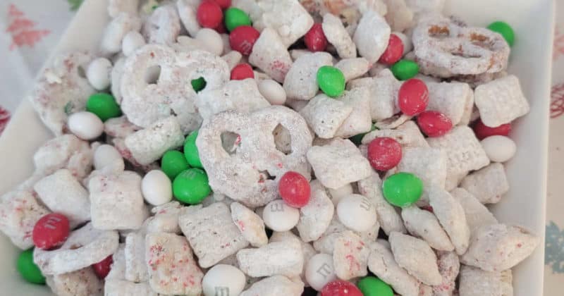 Reindeer Chow in a white bowl