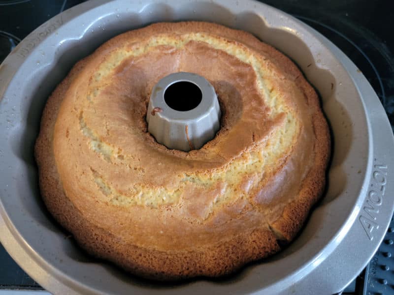 Egg Nog Cake in a Bundt Pan right after baking