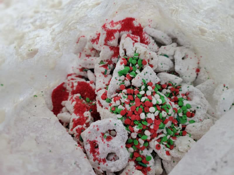 Christmas sprinkles over Reindeer Chow Recipe