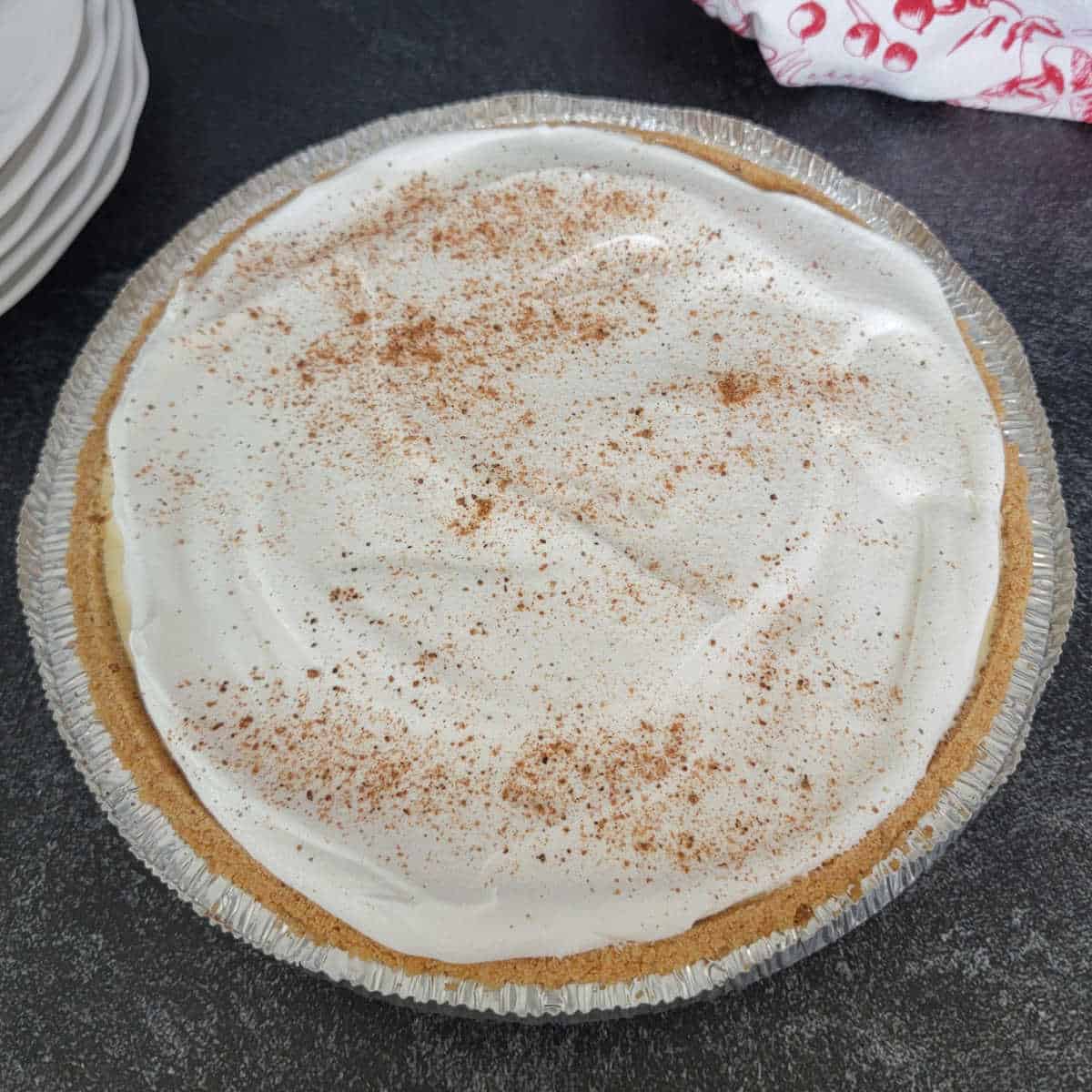 No Bake Eggnog Pie Recipe in a pie dish