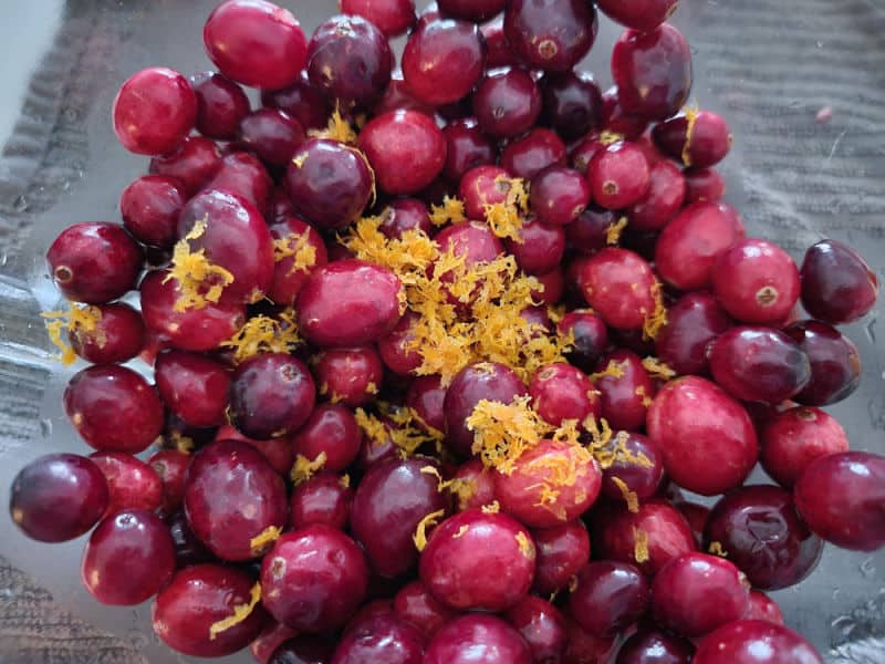 fresh cranberries and orange zest for easy cranberry sauce recipe