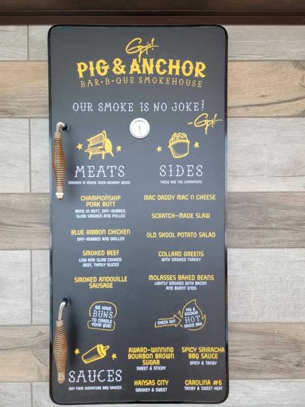 Guys Pig and Anchor Bar-B-Que Smokehouse menu