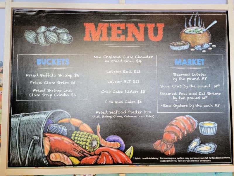 Seafood shack menu with chalk art 