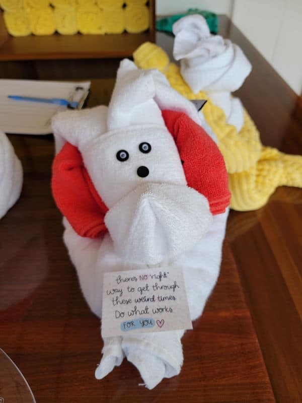 Towel animal with red ears