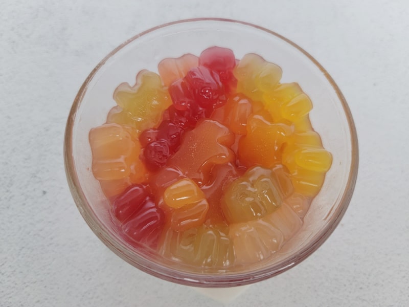 Gummy bears in a glass bowl 