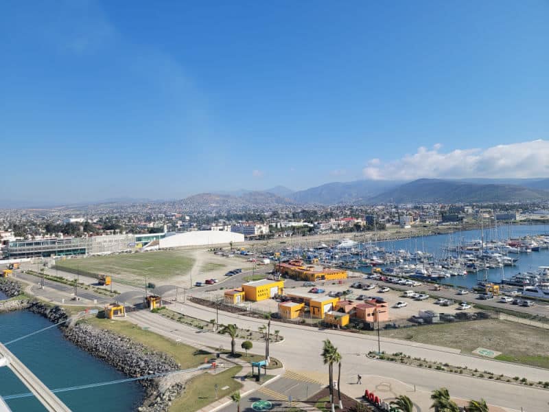 Looking out over Ensenada Mexico with mountains in the distance. 