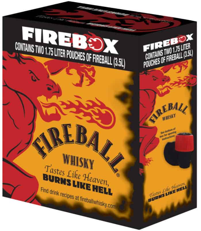 Fireball Whiskey box with information on fireball pouches