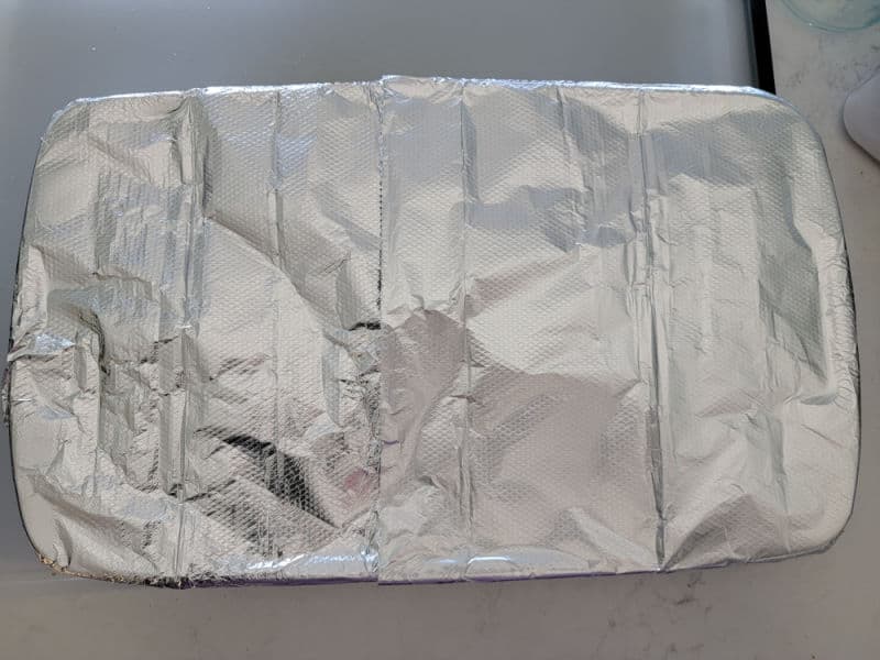 Aluminum foil around a casserole dish 