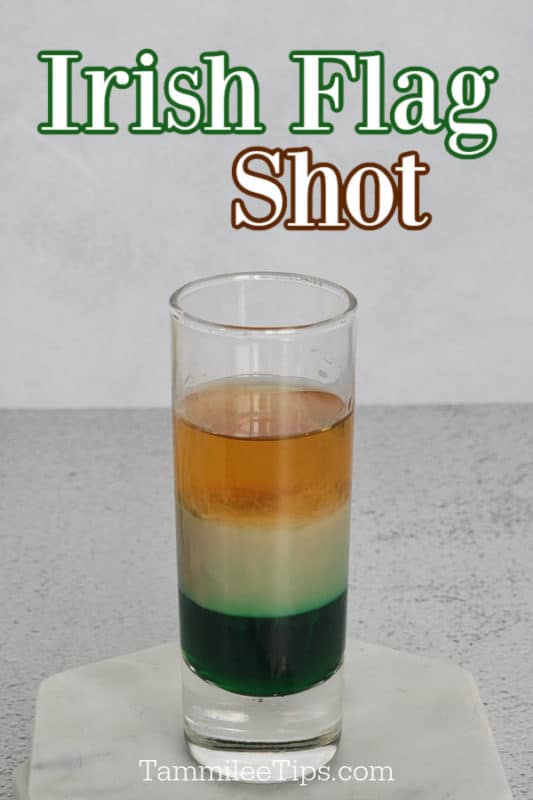 Irish Flag Shot over a layered shot on a white coaster. 