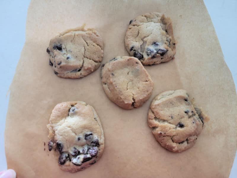 Chocolate chip cookies on parchment paper 