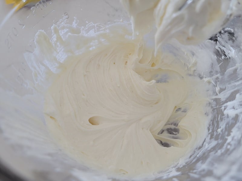 cream cheese mixture in a glass bowl