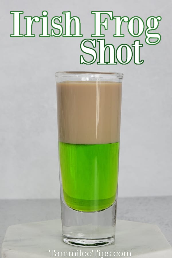 Irish Frog Shot text over a brown and green layered shot