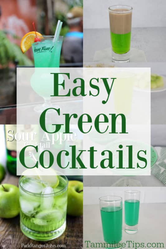Easy green cocktails text in the middle of a collage of green drinks. 