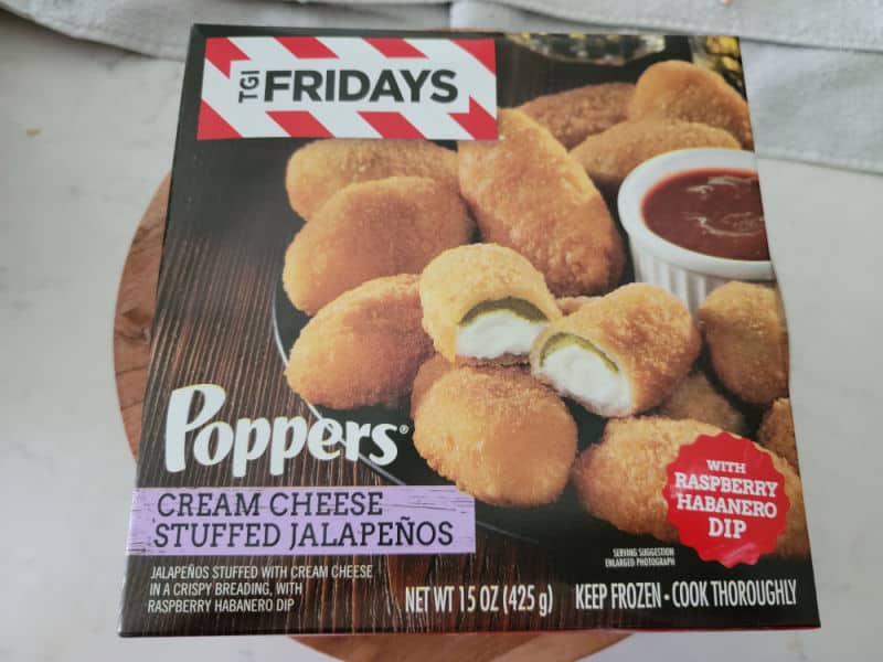 Box of TGI Fridays jalapeno poppers